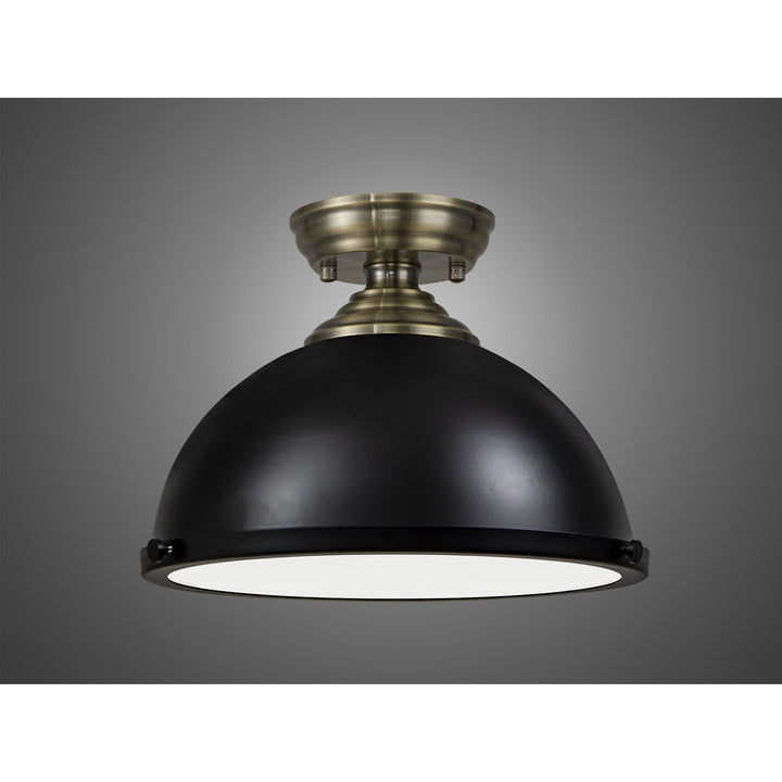 Nelson Lighting NLK15809 Tabion 1 Light Flush Ceiling Light Antique Brass Matt Black