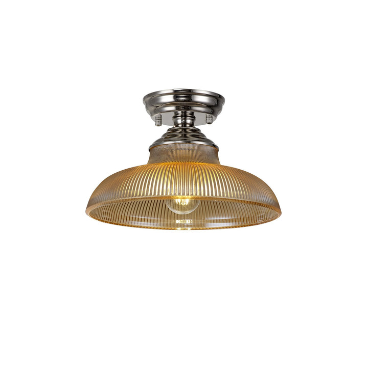 Nelson Lighting NLK15839 Tabion 1 Light Flush Ceiling Light Polished Nickel Amber