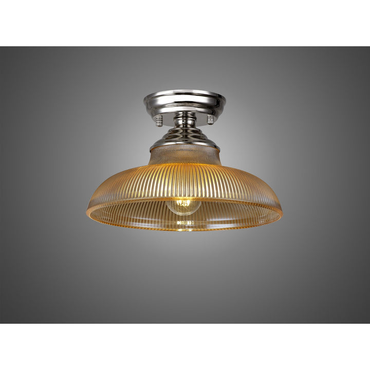 Nelson Lighting NLK15839 Tabion 1 Light Flush Ceiling Light Polished Nickel Amber