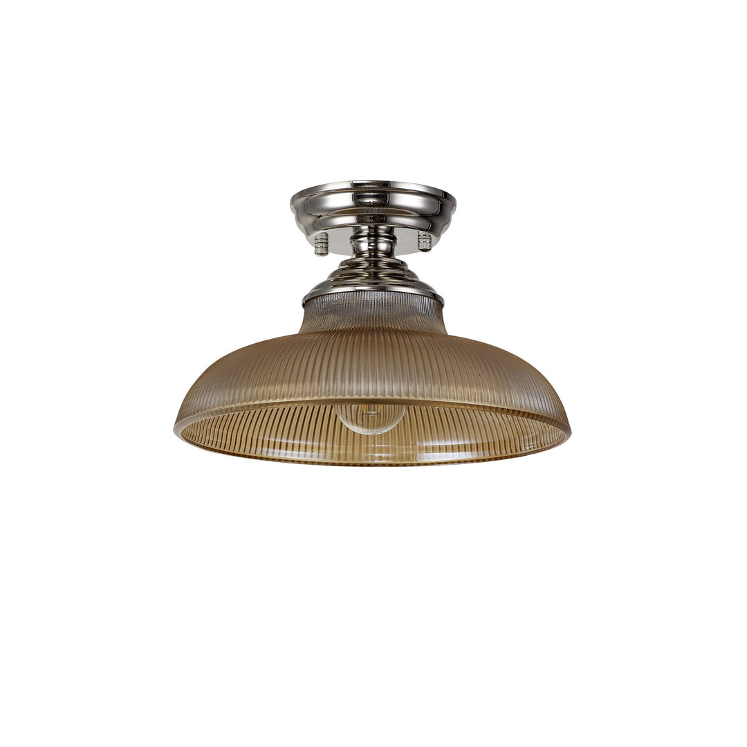 Nelson Lighting NLK15839 Tabion 1 Light Flush Ceiling Light Polished Nickel Amber