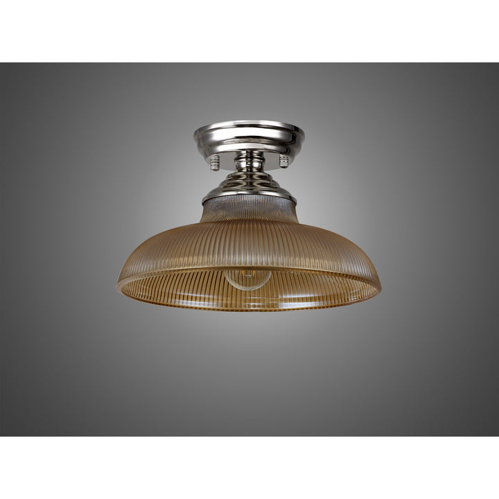 Nelson Lighting NLK15839 Tabion 1 Light Flush Ceiling Light Polished Nickel Amber