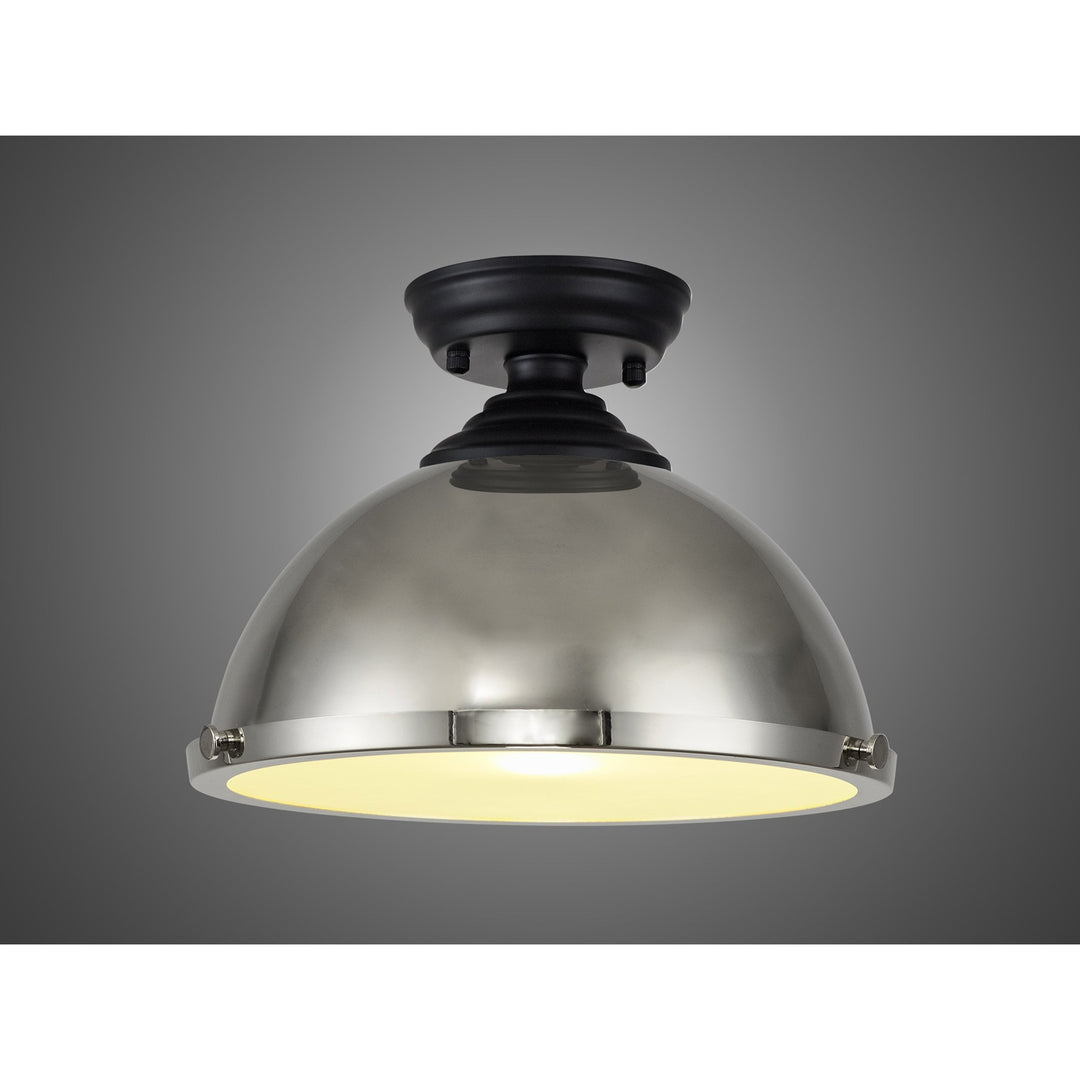 Nelson Lighting NLK16009 Tabion 1 Light Flush Ceiling Light Matt Black Polished Nickel