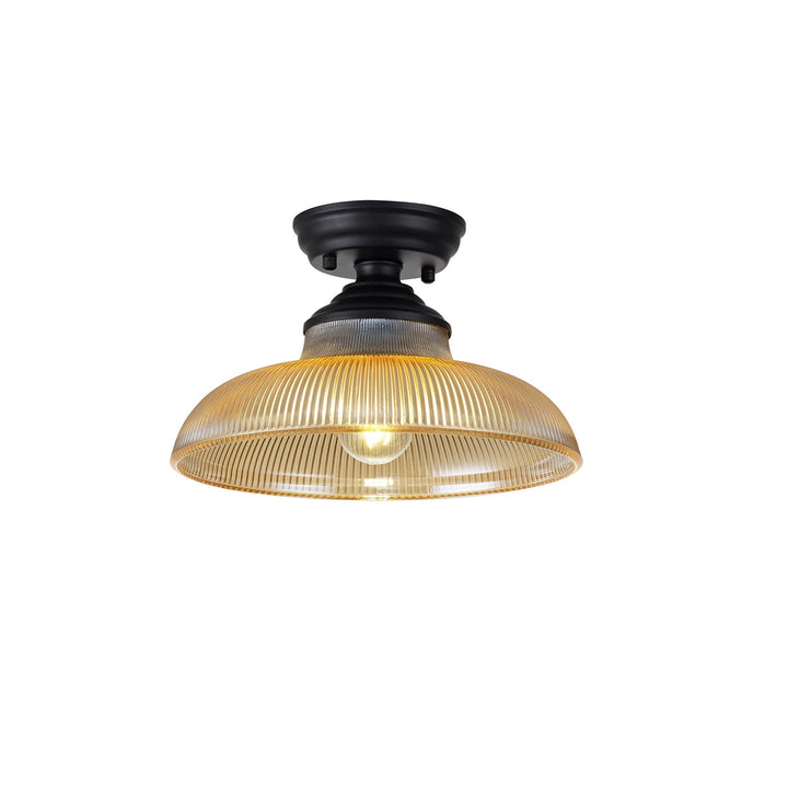 Nelson Lighting NLK16019 Tabion 1 Light Flush Ceiling Light Matt Black Amber