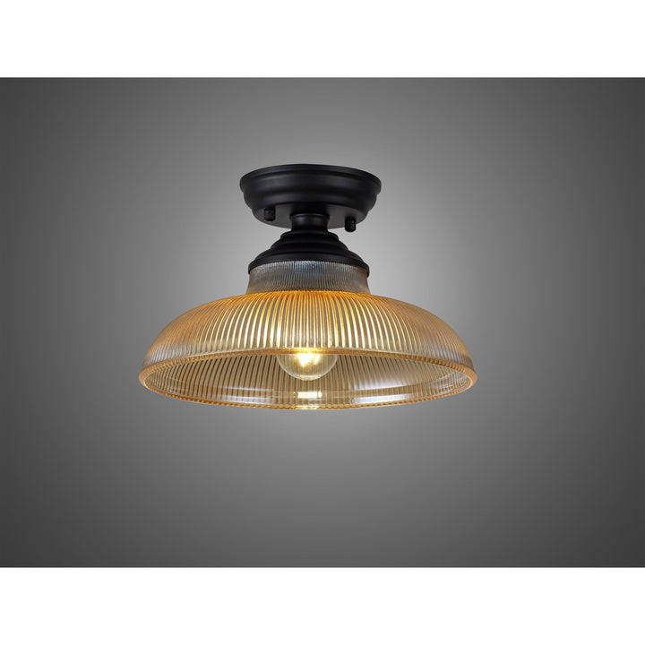 Nelson Lighting NLK16019 Tabion 1 Light Flush Ceiling Light Matt Black Amber