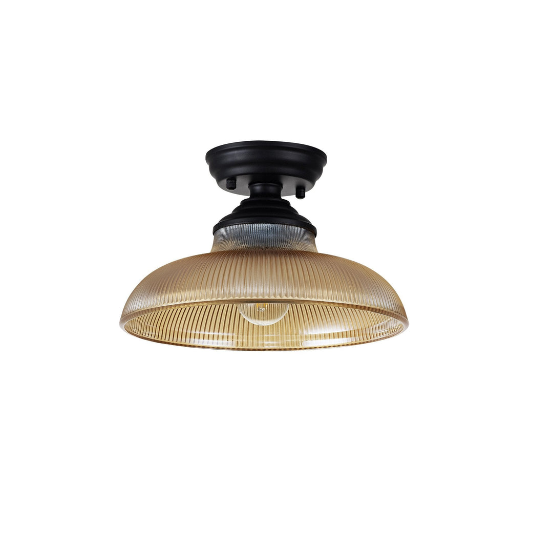 Nelson Lighting NLK16019 Tabion 1 Light Flush Ceiling Light Matt Black Amber