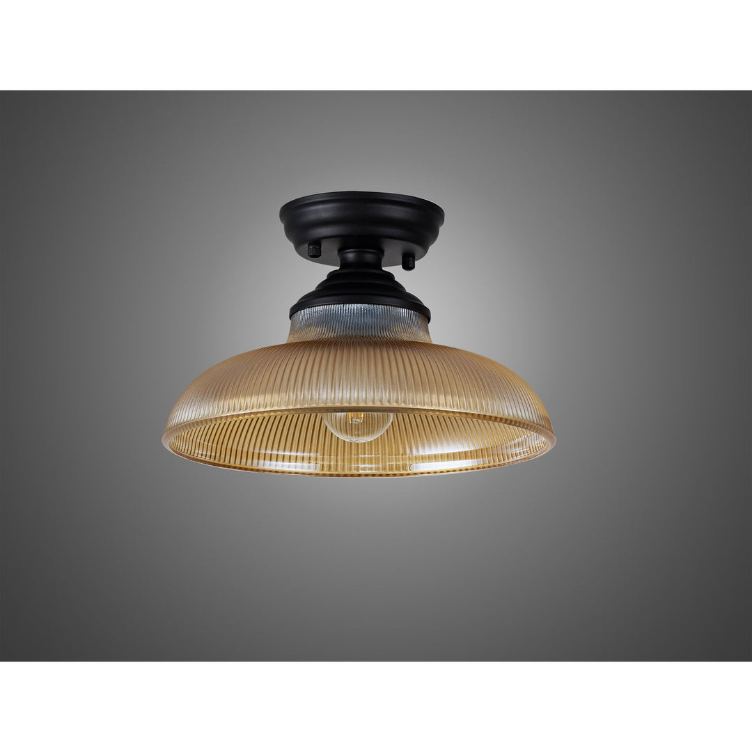 Nelson Lighting NLK16019 Tabion 1 Light Flush Ceiling Light Matt Black Amber