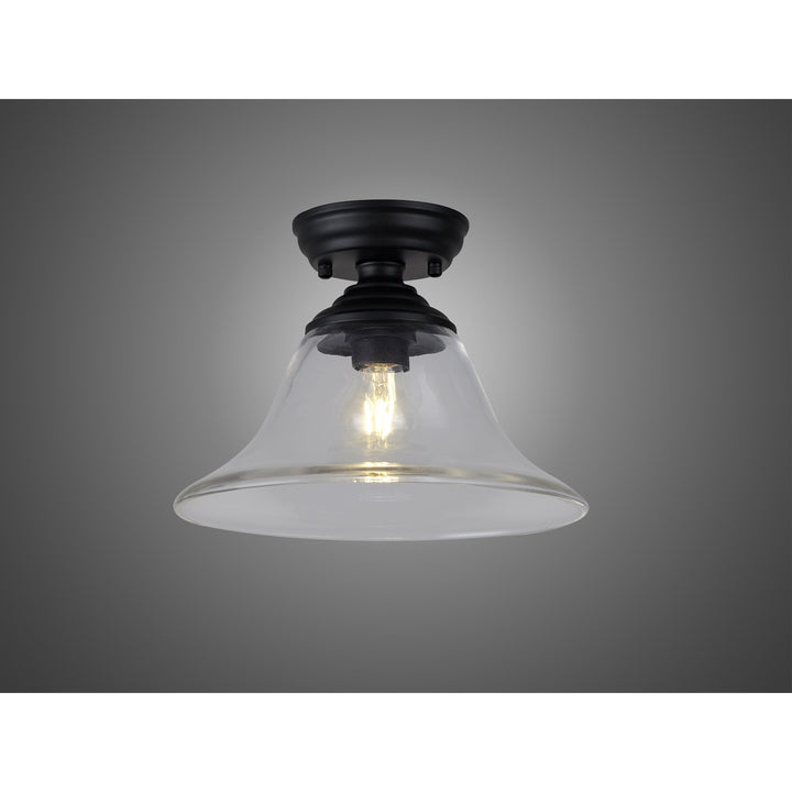 Nelson Lighting NLK16129 Tabion 1 Light Flush Ceiling Light Matt Black Clear