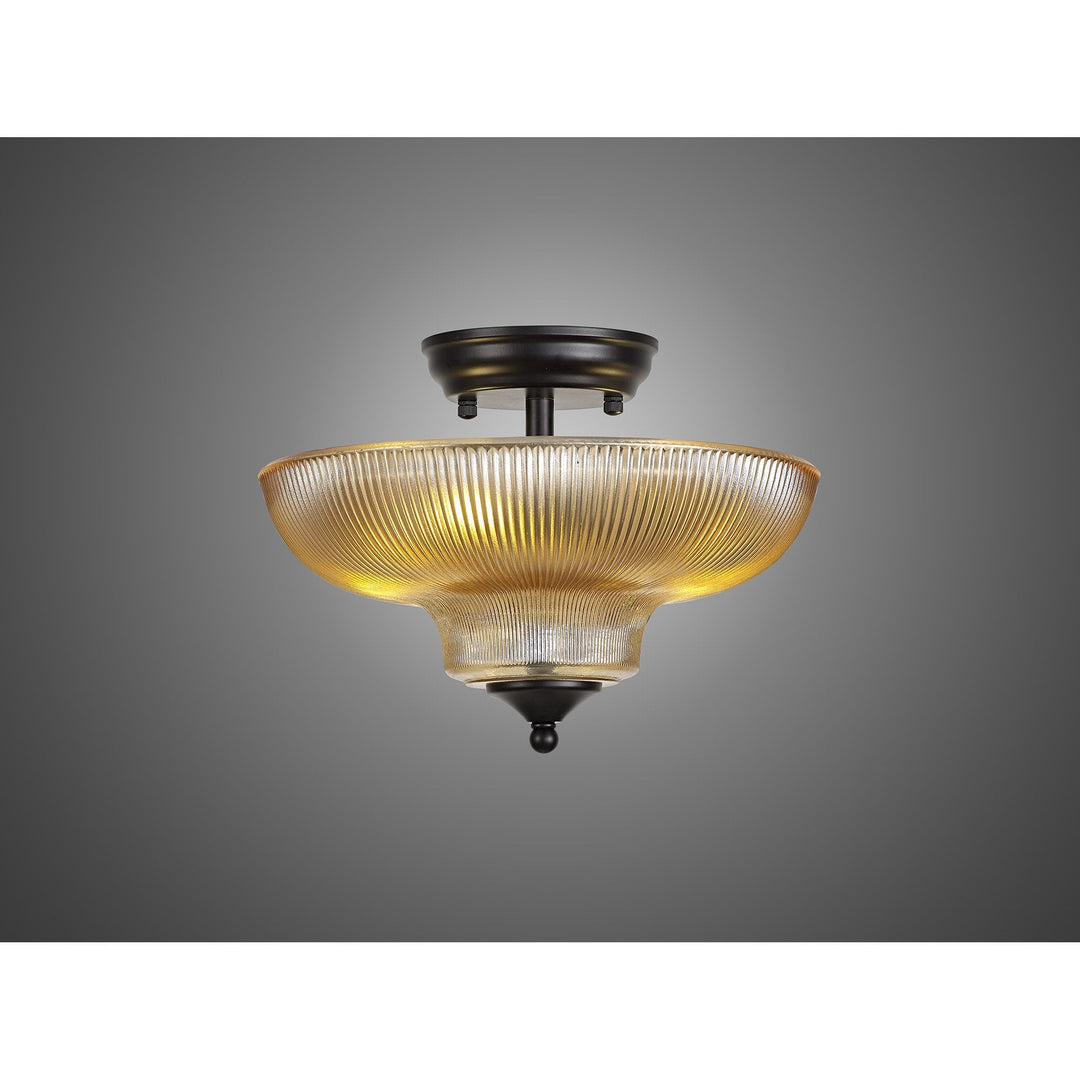 Nelson Lighting NLK16169 Tabion 2 Light Ceiling Light Matt Black Amber