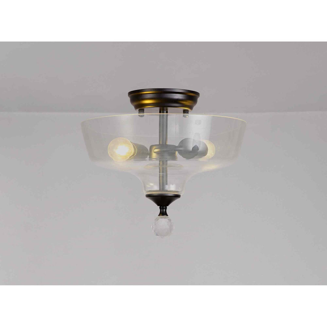 Nelson Lighting NLK16219 Tabion 2 Light Ceiling Light Matt Black Clear