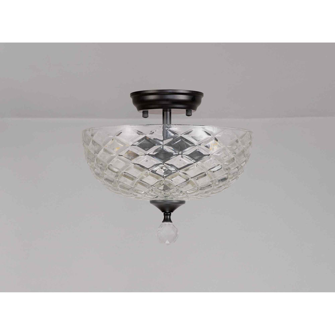 Nelson Lighting NLK16229 Tabion 2 Light Ceiling Light Matt Black Clear