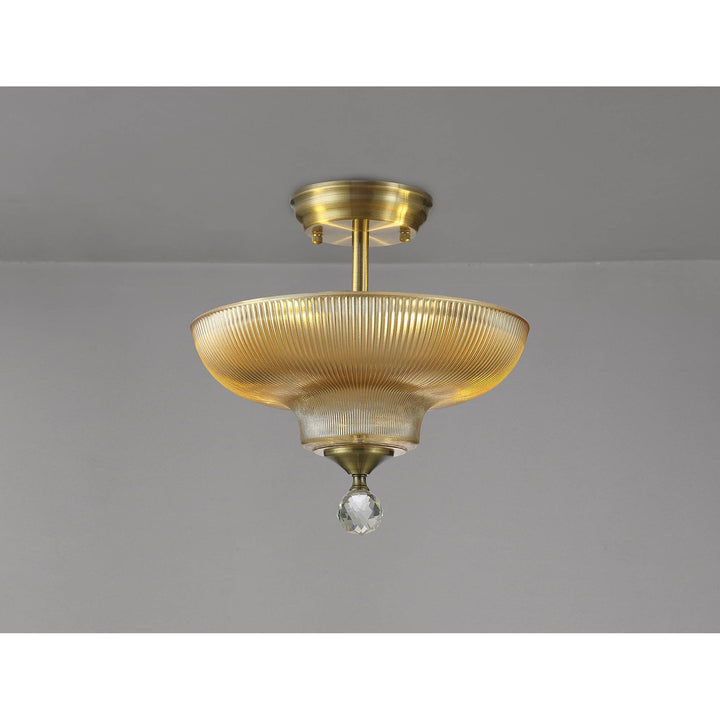 Nelson Lighting NLK16259 Tabion 2 Light Ceiling Light Antique Brass Amber