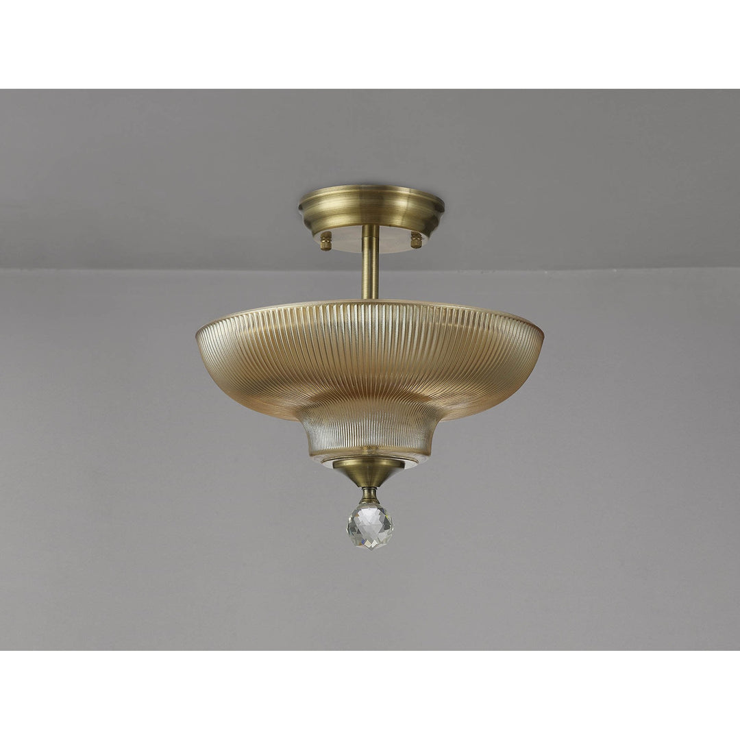 Nelson Lighting NLK16259 Tabion 2 Light Ceiling Light Antique Brass Amber