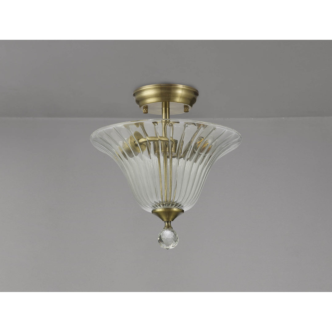 Nelson Lighting NLK16289 Tabion 2 Light Ceiling Light Antique Brass Clear