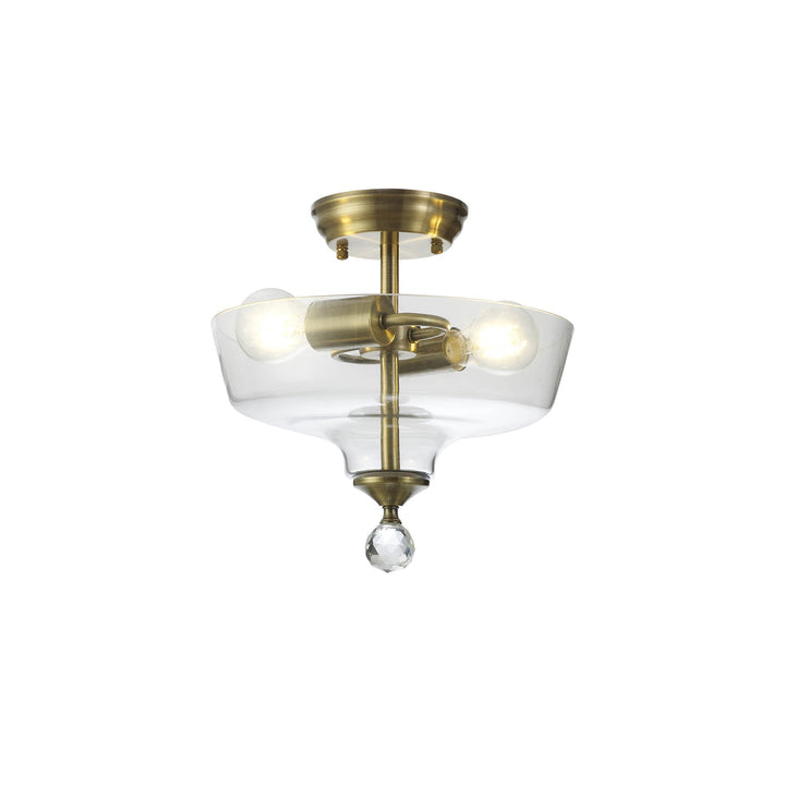 Nelson Lighting NLK16329 Tabion 2 Light Ceiling Light Antique Brass Clear