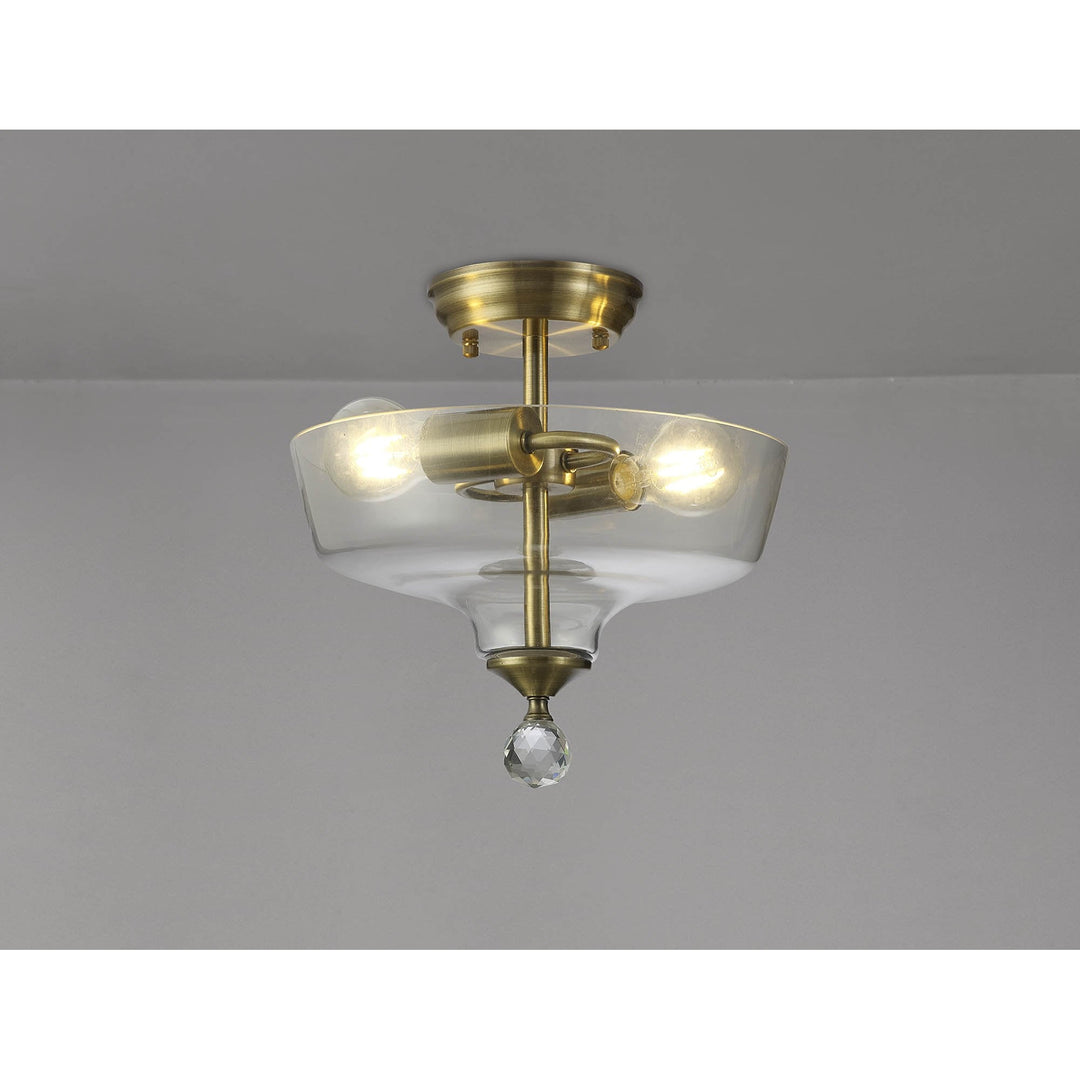 Nelson Lighting NLK16329 Tabion 2 Light Ceiling Light Antique Brass Clear