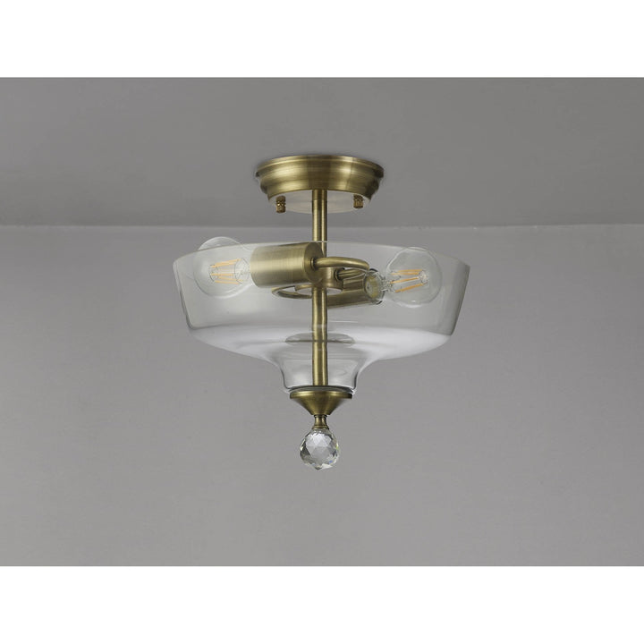 Nelson Lighting NLK16329 Tabion 2 Light Ceiling Light Antique Brass Clear