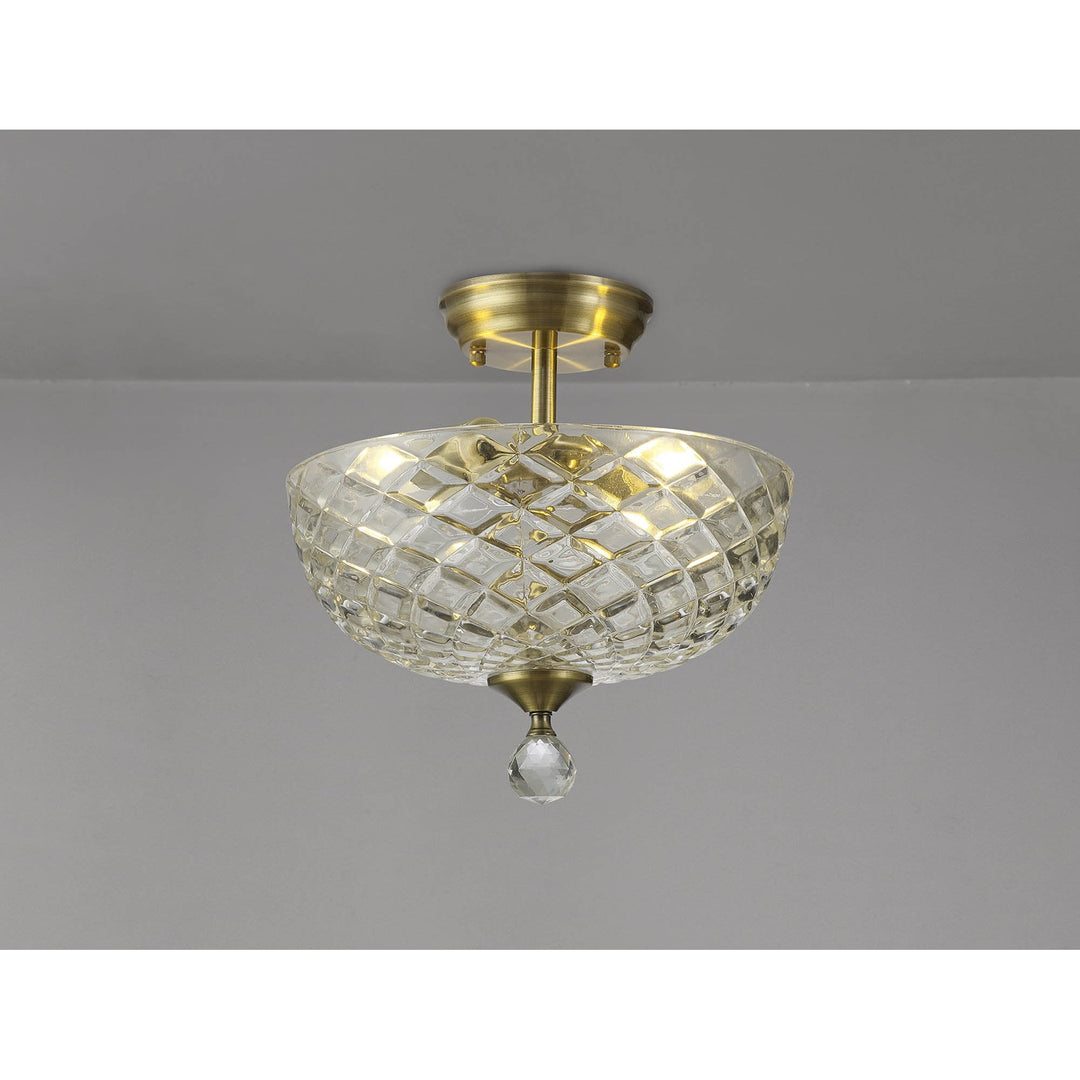 Nelson Lighting NLK16359 Tabion 2 Light Ceiling Light Antique Brass Clear