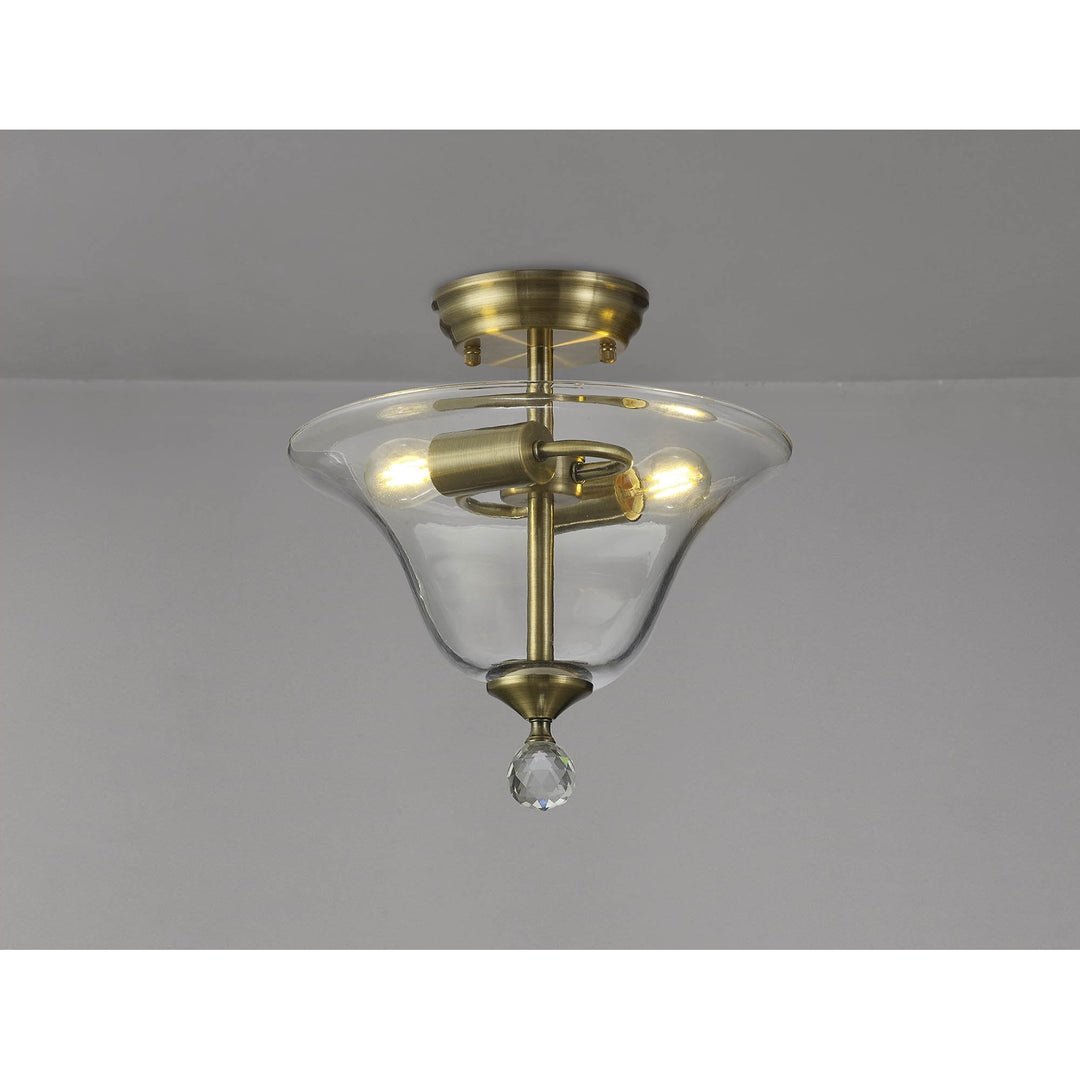 Nelson Lighting NLK16379 Tabion 2 Light Ceiling Light Antique Brass Clear