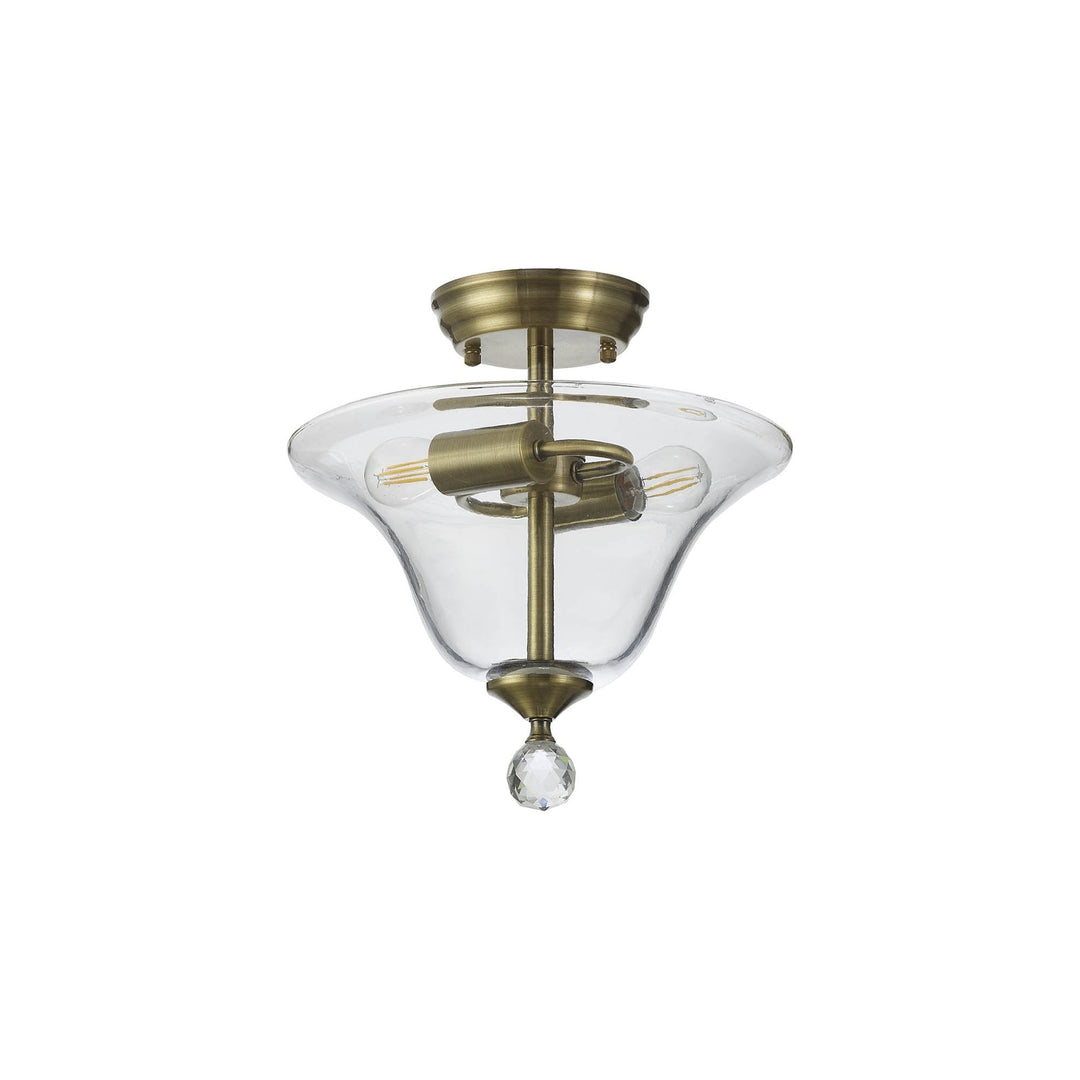 Nelson Lighting NLK16379 Tabion 2 Light Ceiling Light Antique Brass Clear