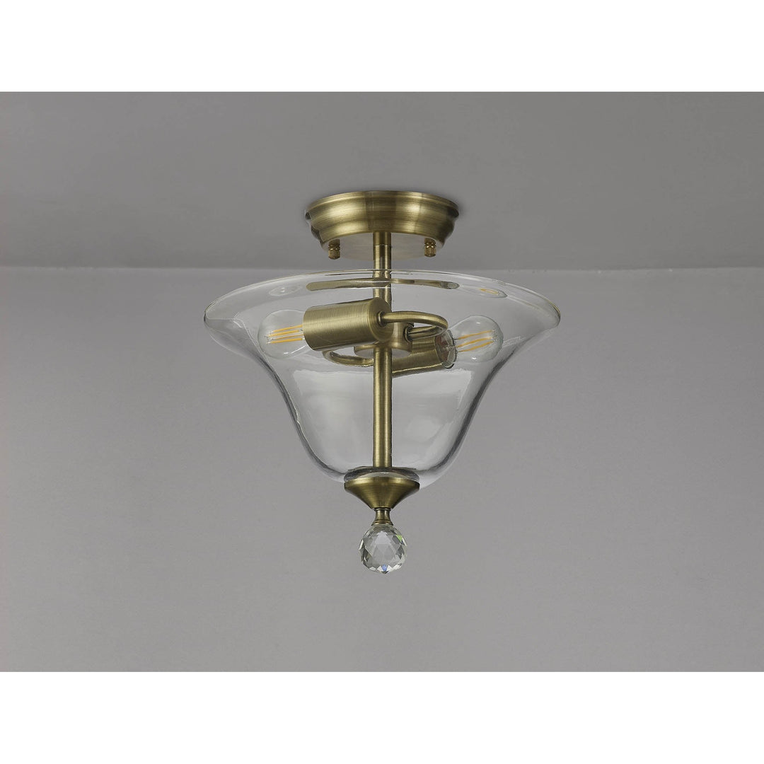 Nelson Lighting NLK16379 Tabion 2 Light Ceiling Light Antique Brass Clear