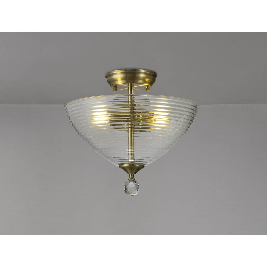 Nelson Lighting NLK16389 Tabion 2 Light Ceiling Light Antique Brass Clear