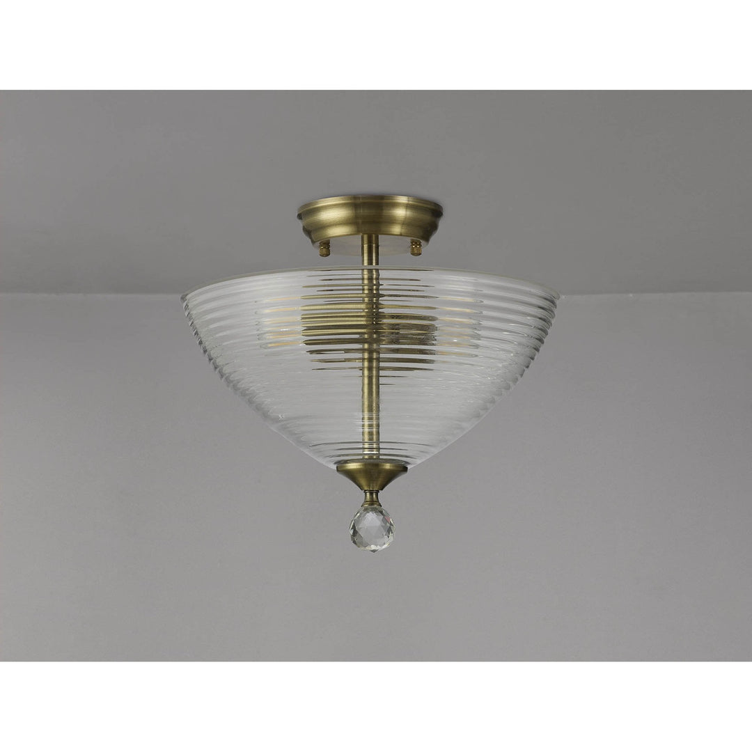 Nelson Lighting NLK16389 Tabion 2 Light Ceiling Light Antique Brass Clear