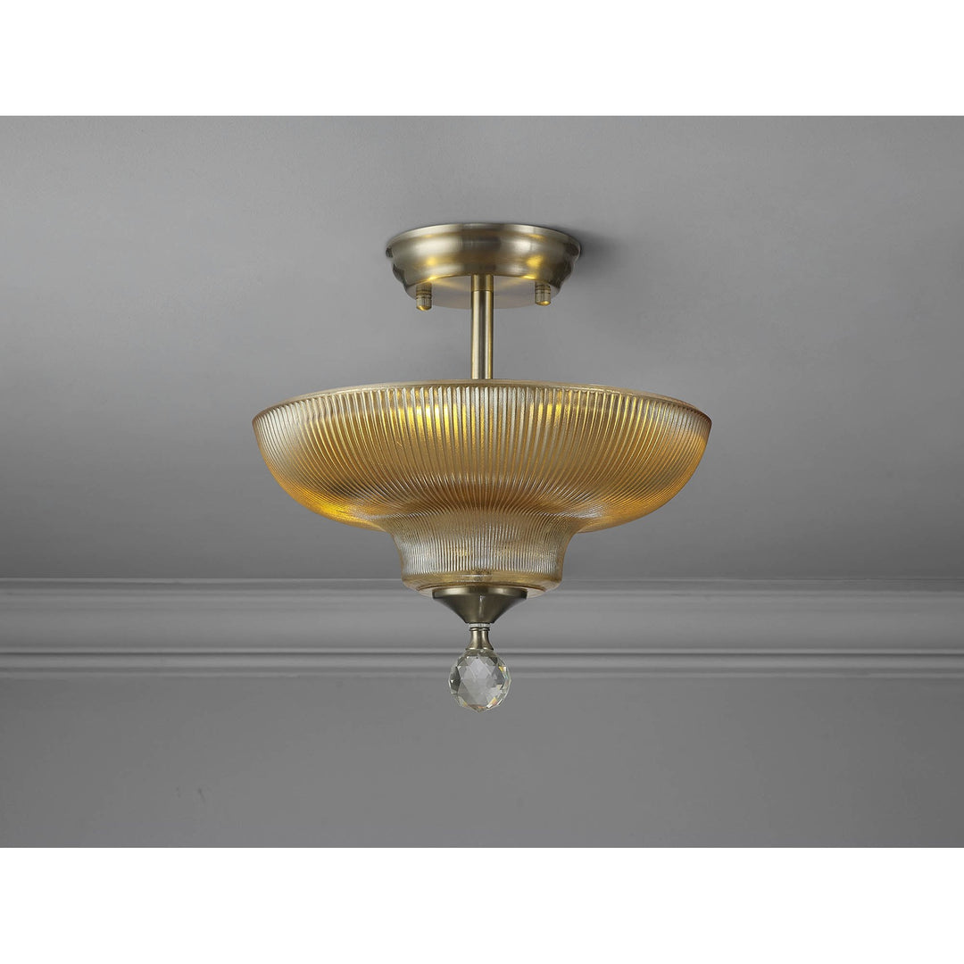 Nelson Lighting NLK16409 Tabion 2 Light Ceiling Light Satin Nickel Amber