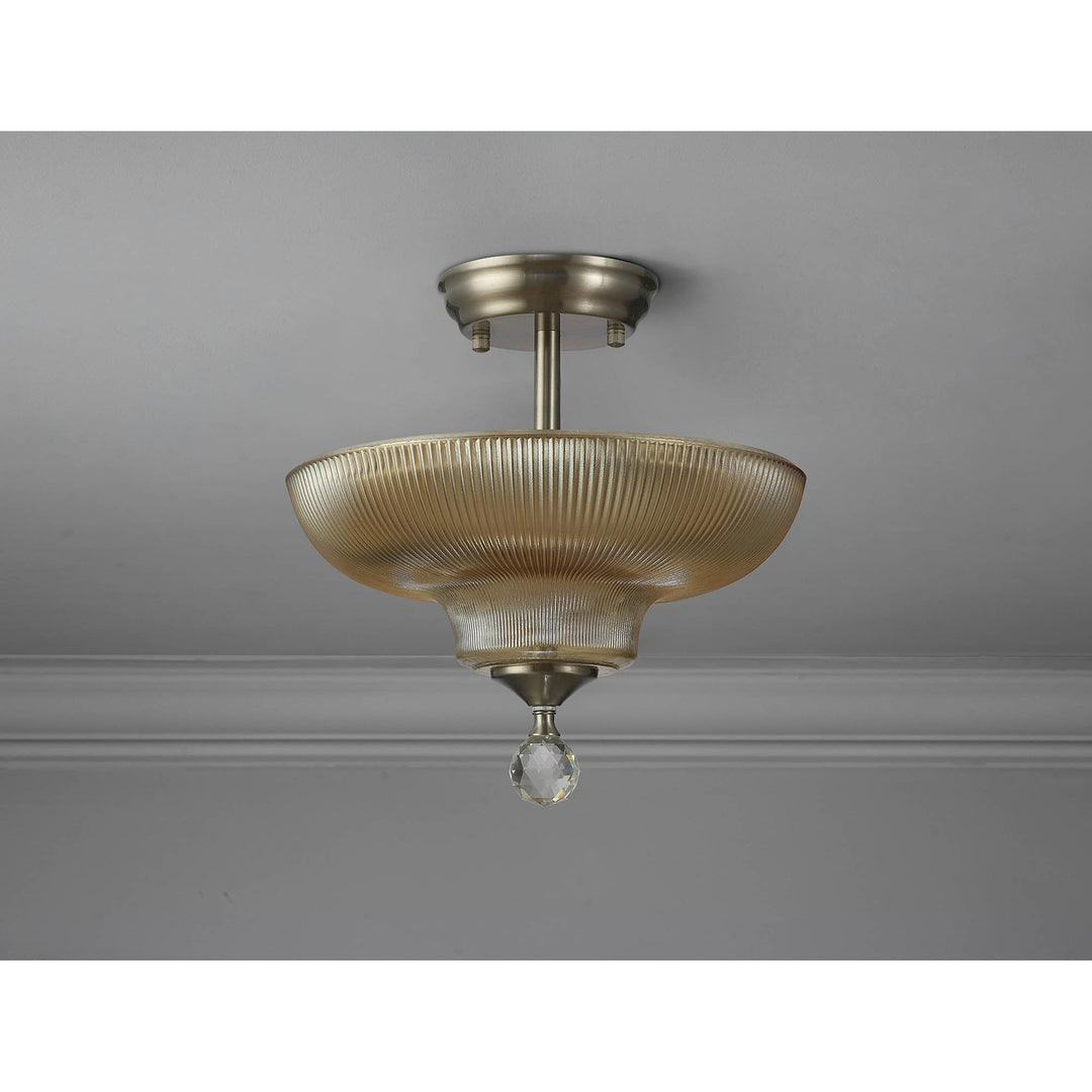 Nelson Lighting NLK16409 Tabion 2 Light Ceiling Light Satin Nickel Amber