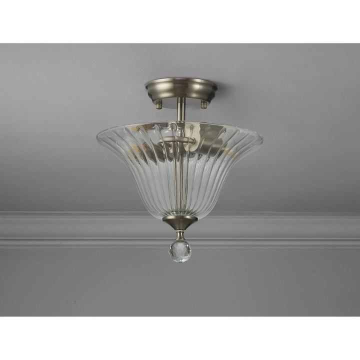 Nelson Lighting NLK16429 Tabion 2 Light Ceiling Light Satin Nickel Clear