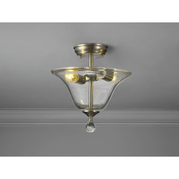 Nelson Lighting NLK16499 Tabion 2 Light Ceiling Light Satin Nickel Clear