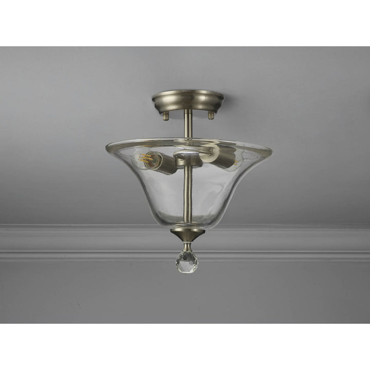 Nelson Lighting NLK16499 Tabion 2 Light Ceiling Light Satin Nickel Clear