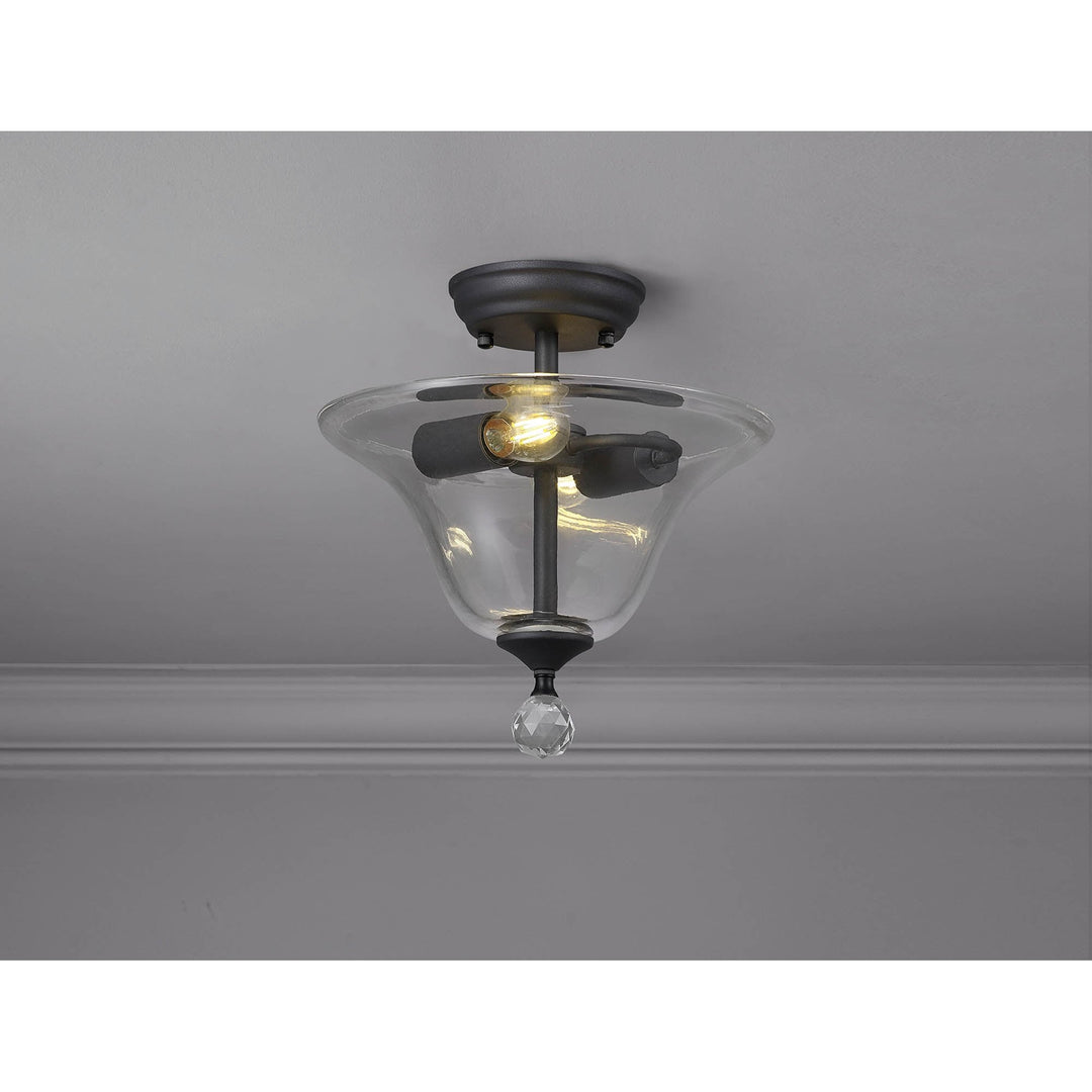 Nelson Lighting NLK16709 Tabion 2 Light Ceiling Light Graphite Clear