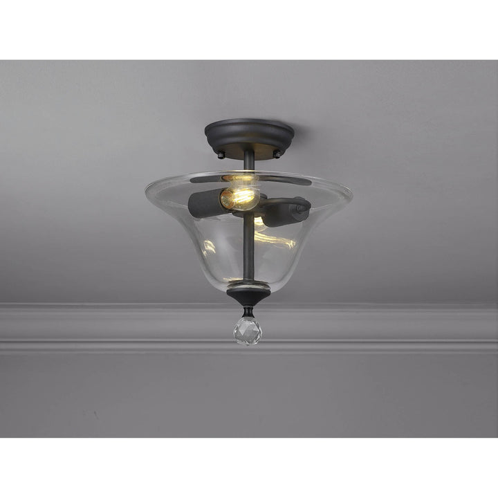 Nelson Lighting NLK16709 Tabion 2 Light Ceiling Light Graphite Clear