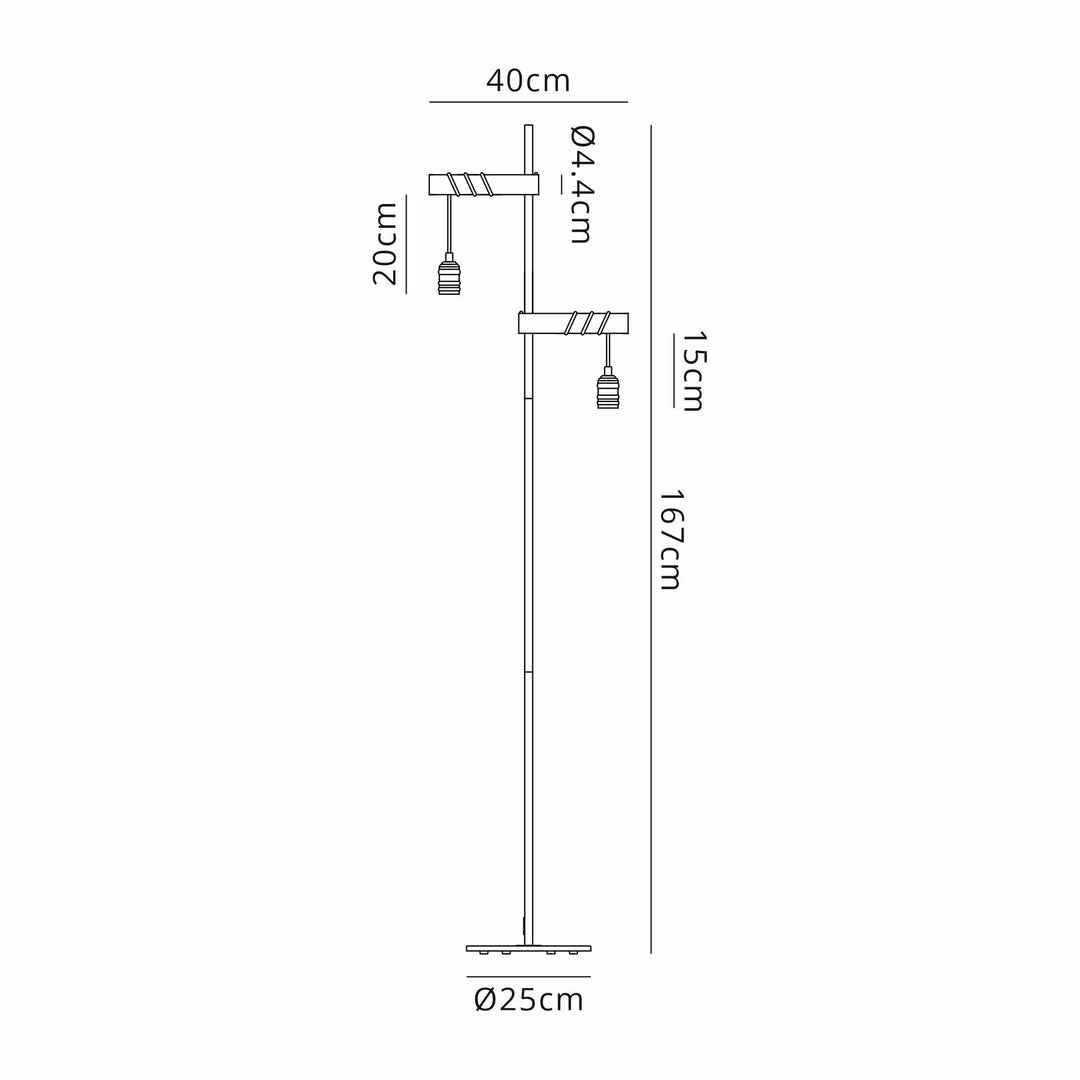 Nelson Lighting NL83549 Tuba 2 Light Floor Lamp Medium Oak Antique Brass