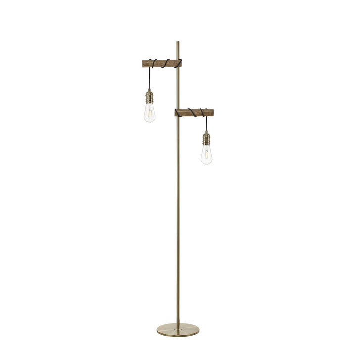 Nelson Lighting NL83549 Tuba 2 Light Floor Lamp Medium Oak Antique Brass