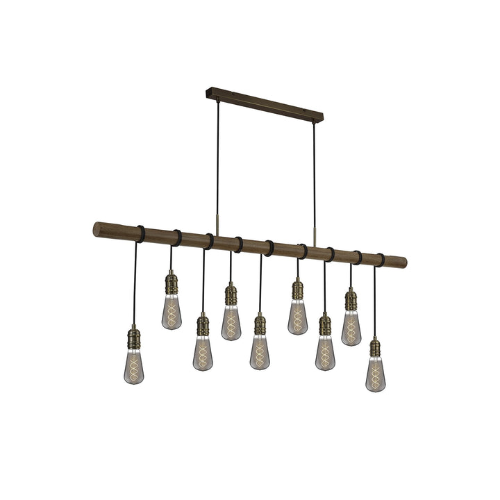 Nelson Lighting NL83559 Tuba 9 Light Pendant Medium Oak Antique Brass