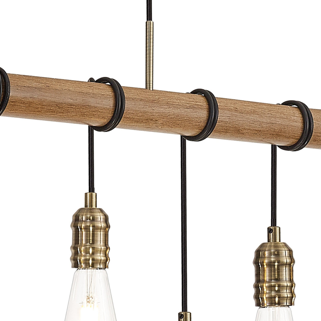 Nelson Lighting NL83559 Tuba 9 Light Pendant Medium Oak Antique Brass