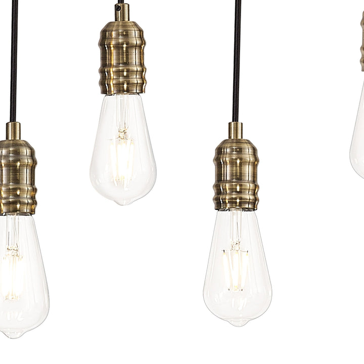 Nelson Lighting NL83559 Tuba 9 Light Pendant Medium Oak Antique Brass