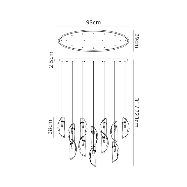 Nelson Lighting NL91409 Washington 12 Light Oval Pendant Polished Chrome Amber/Clear/Smoked