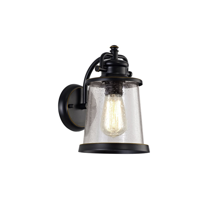 Nelson Lighting NL71969 Brad Outdoor Wall Lamp Black/Gold With Seeded Clear Glass