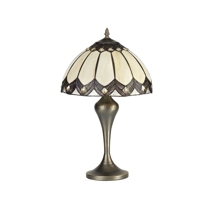 Nelson Lighting NL72269 Brixton Tiffany Table Lamp Aged Antique Brass Base/Cream/Brown Glass/Clear Crystal