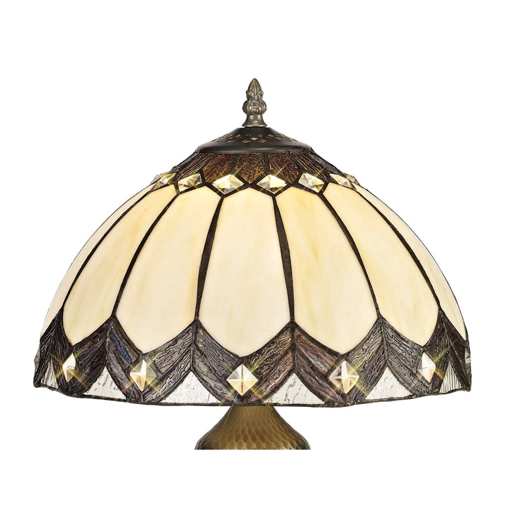 Nelson Lighting NL72269 Brixton Tiffany Table Lamp Aged Antique Brass Base/Cream/Brown Glass/Clear Crystal