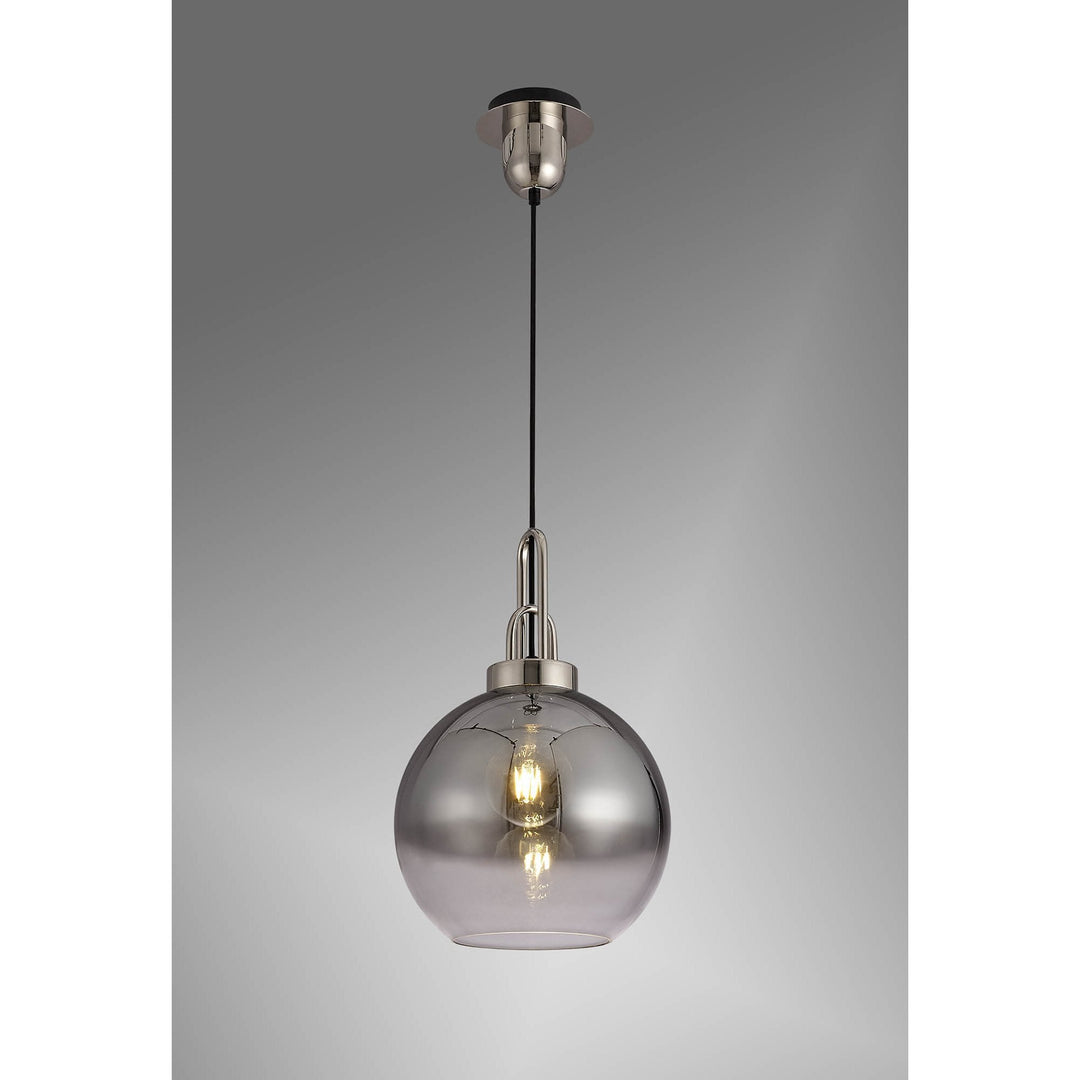 Nelson Lighting NLK00019 Acme 1 Light Pendant With 30cm Globe Glass Polished Nickel/Matt Black/Smoked/Clear