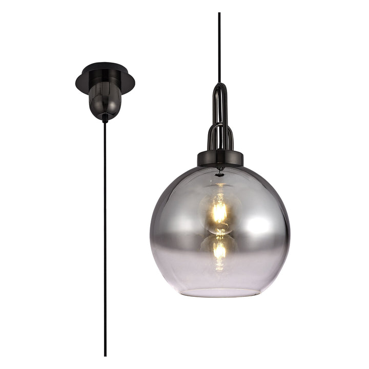 Nelson Lighting NLK00049 Acme 1 Light Pendant With 30cm Globe Glass Black Chrome/Matt Black/Smoked/Clear