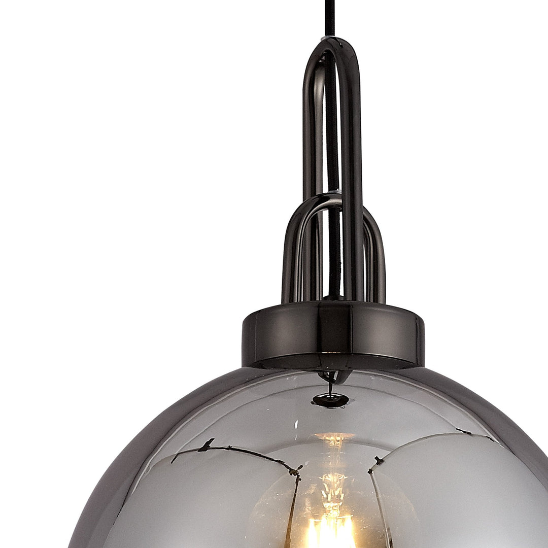 Nelson Lighting NLK00049 Acme 1 Light Pendant With 30cm Globe Glass Black Chrome/Matt Black/Smoked/Clear