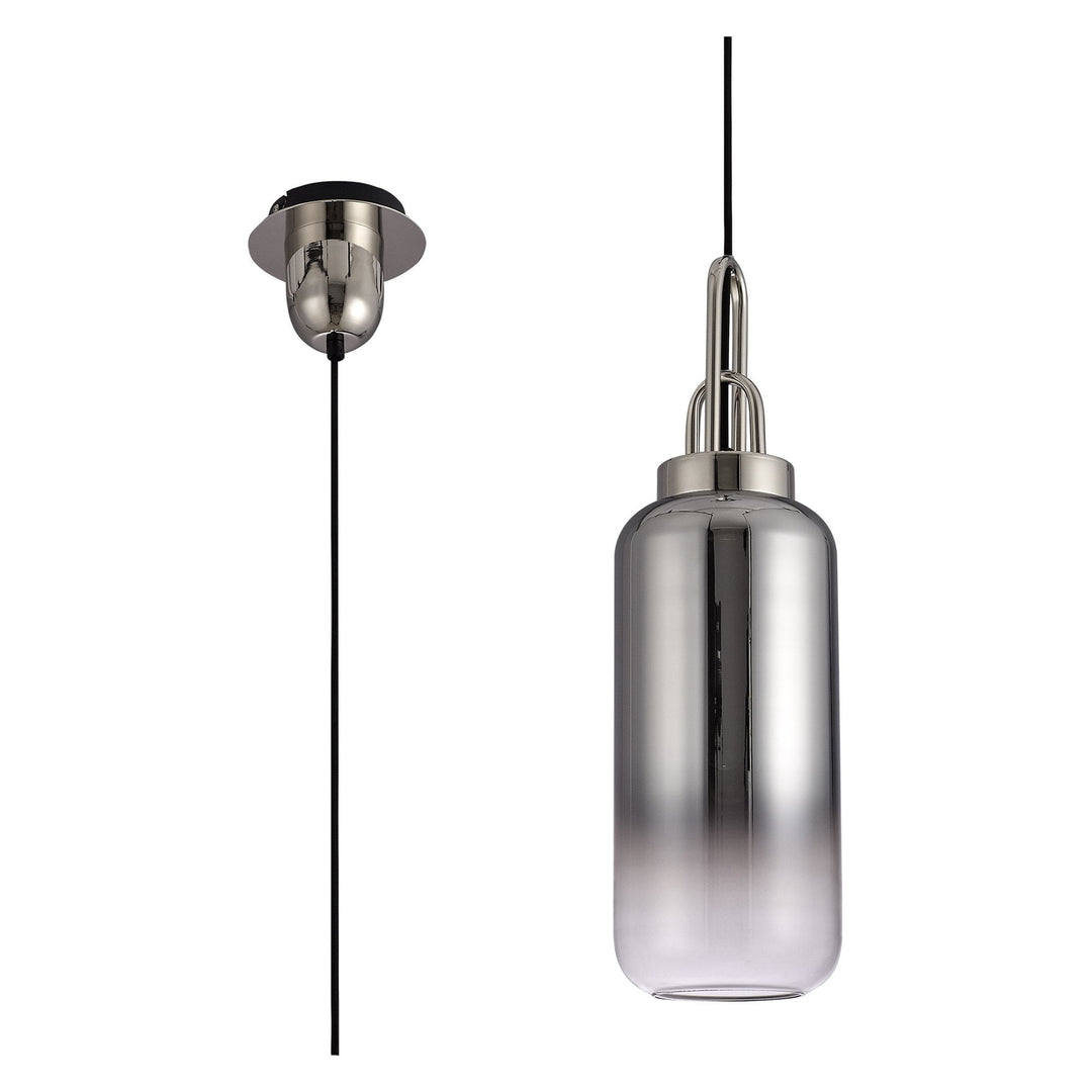 Nelson Lighting NLK03489 Acme 1 Light Pendant With 30cm Cylinder Glass Polished Nickel/Matt Black/Smoked/Clear