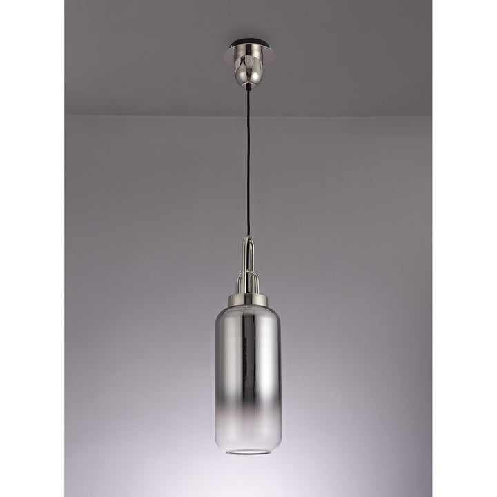 Nelson Lighting NLK03489 Acme 1 Light Pendant With 30cm Cylinder Glass Polished Nickel/Matt Black/Smoked/Clear