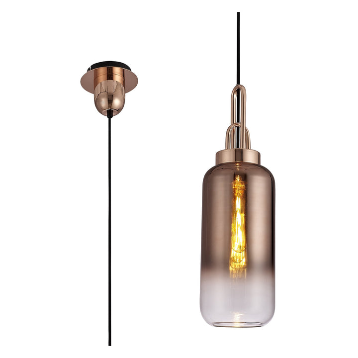 Nelson Lighting NLK03499 Acme 1 Light Pendant With 30cm Cylinder Glass Copper/Matt Black/Clear