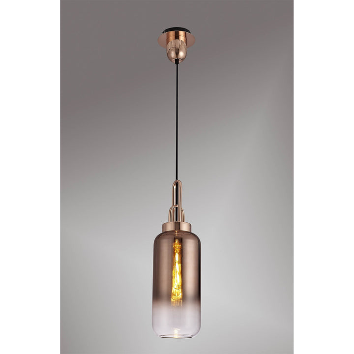 Nelson Lighting NLK03499 Acme 1 Light Pendant With 30cm Cylinder Glass Copper/Matt Black/Clear