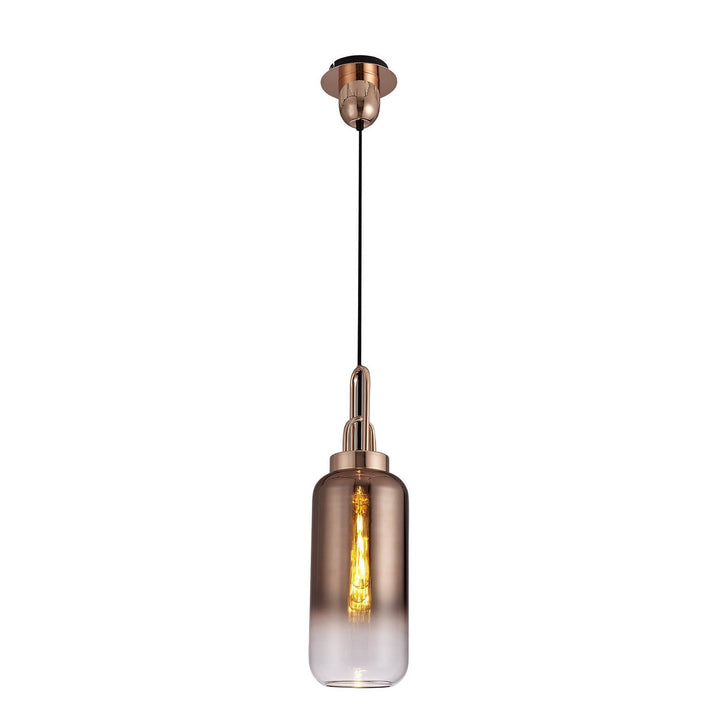 Nelson Lighting NLK03499 Acme 1 Light Pendant With 30cm Cylinder Glass Copper/Matt Black/Clear